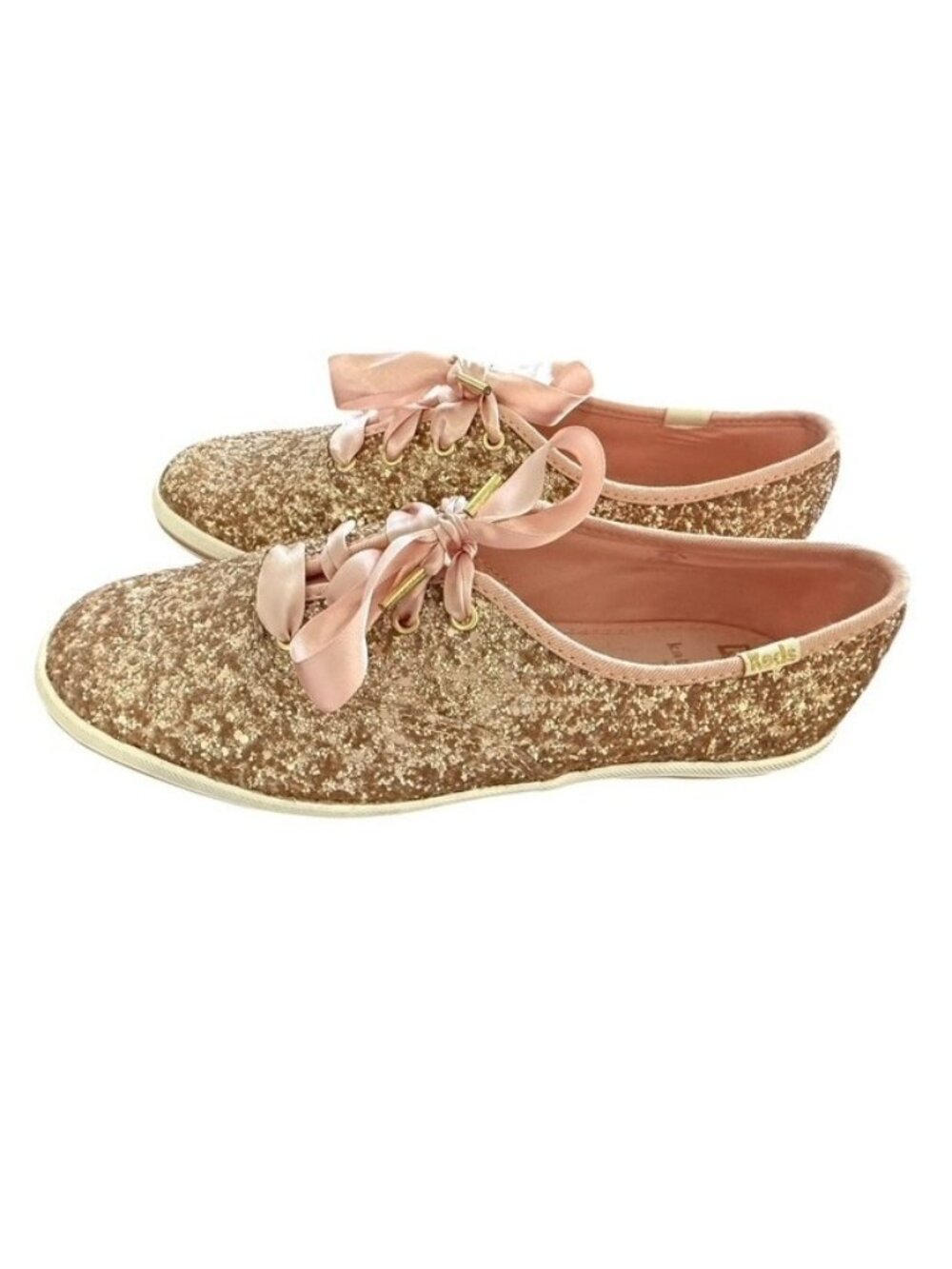 Keds Kate Spade Glitter Rose Gold Pink Lace Up Womens Sneakers sz 7.5 Sparkle
